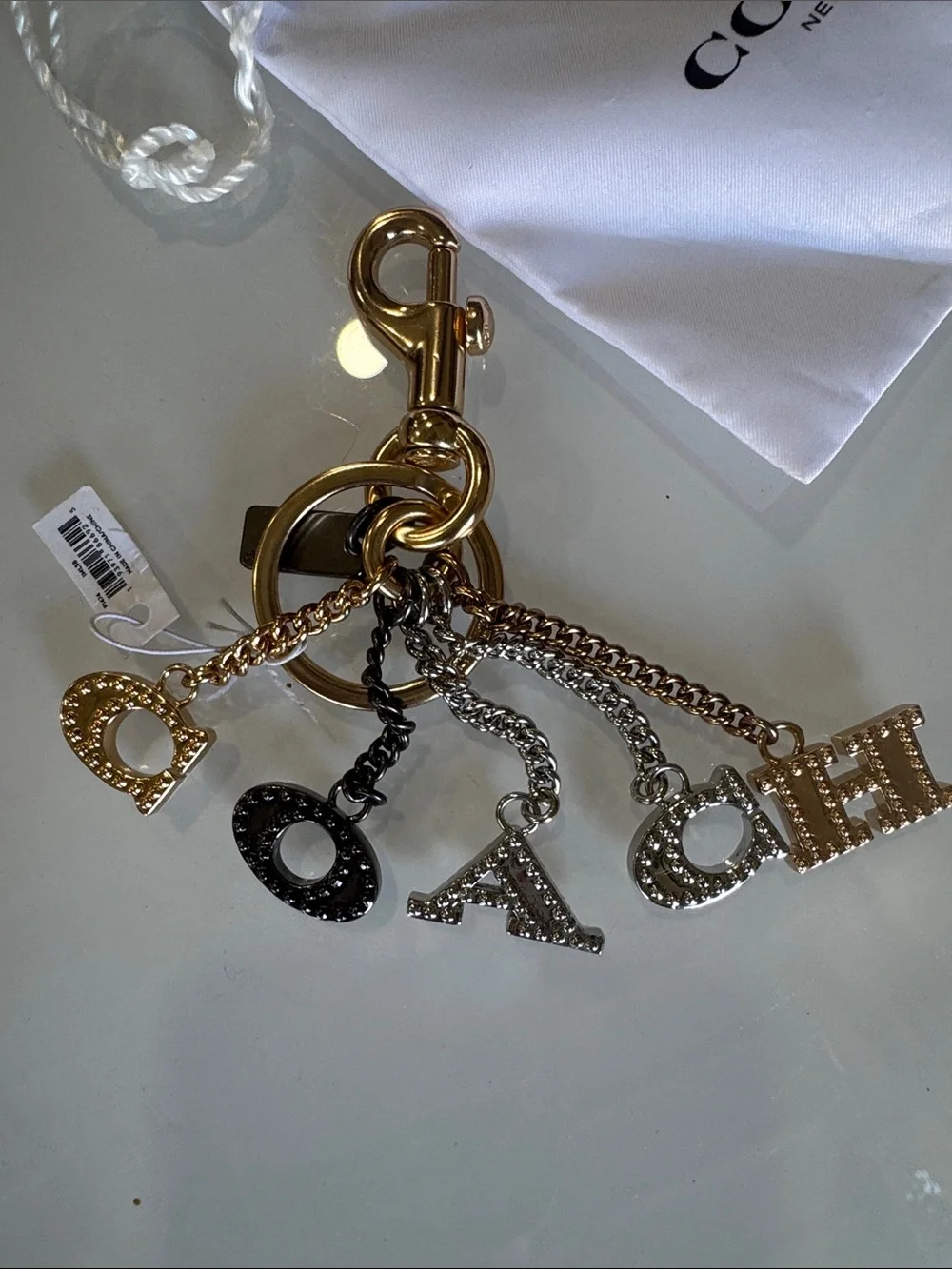 Coach Two-Tone Logo Letter Charm Keyring - Gold & Silver